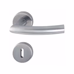 Béquilles doubles sur rosaces, avec rosaces de fonction. Garniture monobloc avec ressort de rappel à double sens, bague de gu ...