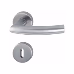 Béquilles doubles sur rosaces, avec rosaces de fonction. Garniture monobloc avec ressort de rappel à double sens, bague de gu ...