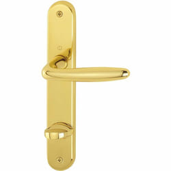 Poignee de porte Hoppe - 2857876 - Poignee de porte ROISSY - sur plaque WC 90 droite laiton poli