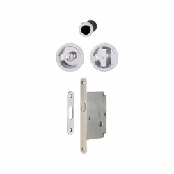 Set 1 aluminium pour porte coulissante 4920 F249 ronde aspect chromé brillant, aveugle sans gâche, cuvette + doigt - HOPPE -  ...