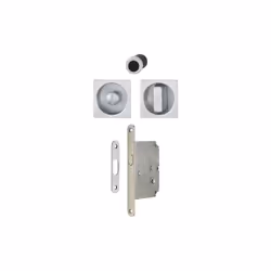 Set 1 aluminium pour porte coulissante 4920 F94-1 carré aspect chromé satiné, aveugle sans gâche, cuvette + doigt - HOPPE - 3 ...