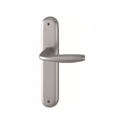 Poignée Hoppe modèle New York Avec plaque. Finition F9 aluminium couleur inox.