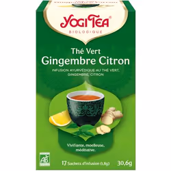 YOGI TEA Thé Vert Gingembre Citron 17 x 1.8 g, Infusion de plantes, 30,6 g, 1,8 g, Thé vert*, gingembre*, réglisse*, citronne ...