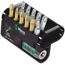 Wera Bit-Check 12, 12 pièce(s), Phillips, Cruciforme, Torx, PH 2, PZ 1, PZ 2, PZ 3, TX10, TX15, TX20, TX25, TX30, TX40, Acier