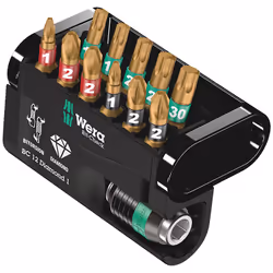 Wera Bit-Check 12, 12 pièce(s), Phillips, Cruciforme, Torx, PH 1, PH 2, PZ 1, PZ 2, TX10, TX15, TX20, TX25, TX30, Acier