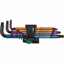Wera 950/9, Clé hexagonale forme de l, Métrique, 9 pièce(s), Plastique, Acier inoxydable, Oxydation noire