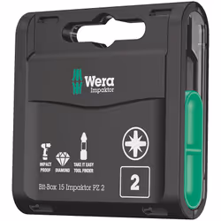 Wera Bit-Box 15 Impaktor PZ, 15 pièce(s), Hex (métrique), PZ 2, Métal, Plastique, 15x PZ 2x25 mm, CE