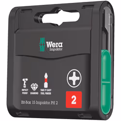 Wera Bit-Box 15 Impaktor PH, 15 pièce(s), Hex (impérial), PH 2, Métal, Plastique, 15x PH 2x25 mm, CE