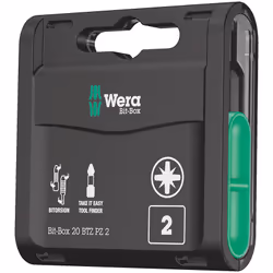 Wera Bit-Box 20 BTZ PZ, 20 pièce(s), Hex (métrique), PZ 2, Métal, Plastique, 20x PZ 2x25 mm, CE