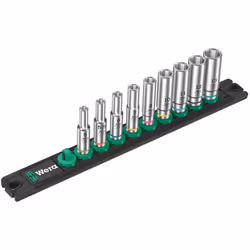 Set de 9 douilles longues Zyklop 1/4" WERA Nuss-Magnetleiste A Deep 1 - Un mécanisme de rotation souple assure un maintien sû ...