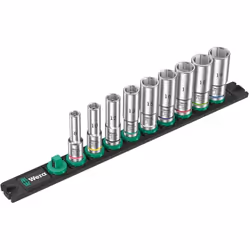 Set de 9 douilles longues Zyklop 3/8" WERA Nuss-Magnetleiste B Deep 1 - Un mécanisme de rotation souple assure un maintien sû ...