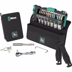 Désignation du produit : Set d'outils pour vélo avec cliquet, embouts, noix et un porte-embouts dans un Tool-Check super comp ...