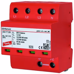 DEHN DSH TT 255, Terminal, 230 - 400 V, 50 - 60 Hz, 50000 A, Rouge, Thermoplastique