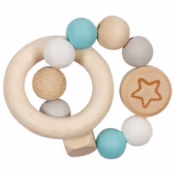 Goki Hochet élastique étoile, turquoise, Silicone, Bois, Bleu, Gris, Blanc, Bois
