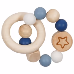 Goki Hochet élastique étoile, bleu, Silicone, Bois, Bleu, Blanc, Bois