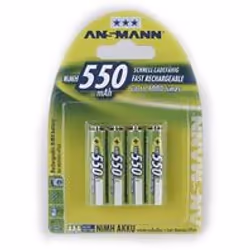 Ansmann Blister 4 X Accu, AAA, 550 mAh, AAA / HR03, Hybrides nickel-métal (NiMH), 1,2 V, 550 mAh, Argent