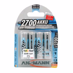 Ansmann Blister 4 X Accu, AA, 2700mAh, AA / HR6, Hybrides nickel-métal (NiMH), 1,2 V, 2700 mAh, Bleu