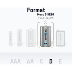 Ansmann - Piles rechargeables Mono d Type 10000 1,2 v NimH (lot de 6)