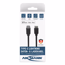 Ansmann 1700-0106, Noir, USB C, Lightning, 0,12 m, Mâle, Mâle