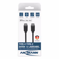 Ansmann 1700-0121, 0,12 m, USB C, USB C, 5000 Mbit/s, Noir