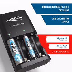 ANSMANN Powerline 4 Smart Chargeur pour 1-4x piles AAA/AA Avec le Powerline 4 Smart, vous pouvez facilement charger jusqu'à q ...