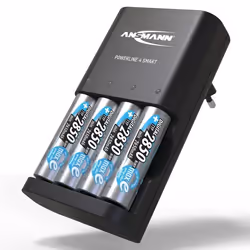 Chargeur pour piles - ANSMANN - Powerline 4 Smart - Écran LED - Mode de réparation - Noir