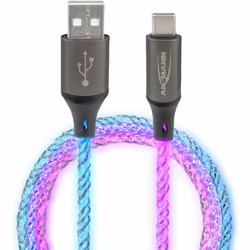 Le câble ANSMANN USB-A à USB de type C de grande qualité avec éclairage LED se distingue par son design remarquable ! Les fil ...