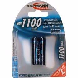 Ansmann 1x2 NiMH 1100 mAh Micro / AAA / HR03, AAA, Hybrides nickel-métal (NiMH), 10.5 x 44.5