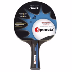 Raquette de tennis de table SPONETA Force Spécifications : Poignée concave Revêtement : 1,5 mm Certificat ITTF Vitesse : 50 C ...