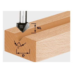 Fraises à rainurer en v hw S8 D14/7/90° - 490999 - Festool