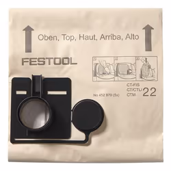 Festool FIS-CT 22/5, Sac à poussière, Aspirateur réservoir cylindrique, Noir, Naturel, Papier, Plastique, Festool, CT 22