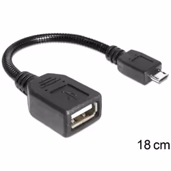 DeLOCK USB micro-B - USB 2.0-A, 0.18m, 0,18 m, Micro-USB B, USB A, USB 2.0, Mâle/Femelle, Noir