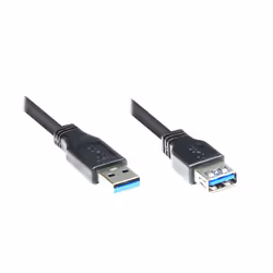 Alcasa 5m USB 3.0 A, 5 m, USB A, USB A, USB 3.2 Gen 1 (3.1 Gen 1), Mâle/Femelle, Noir