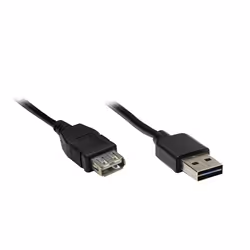 Alcasa USB A - USB A 1.8m M/F, 1,8 m, USB A, USB A, USB 2.0, Mâle/Femelle, Noir