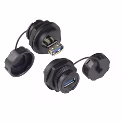 Alcasa IC04-U304, USB A, Noir, Femelle, Droit, Polybutylene terephthalate (PBT), Polyvinyl chloride (PVC), IP65, IP67