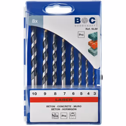 LASER TCT DIN 8039 Set de forets muraux Contenu (8 pièces) : 3 / 4 / 5 / 6 / 7 / 8 / 9 et 10 mm. Dans une boîte en plastique. ...