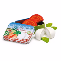 Erzi Pretend Play en bois épicerie Merchandize Mozzarella et tomates dans une boîte métallique - 17045