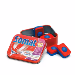 Erzi Pretend Play en Bois épicerie Merchandize languettes de Lavage de la Vaisselle Somat dans Une boîte métallique -
