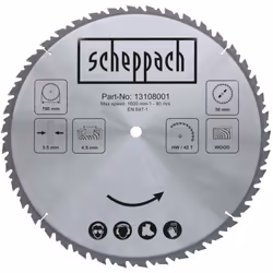 Lame de scie circulaire à bois Scheppach HW 700 x 30 x 4,5 mm / Z 42, modèle 13108001, idéale pour des coupes précises et dur ...