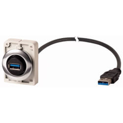 Prise encastrée, 1,5 m, câble confectionné avec fiche mâle USB 3.0, type A, anneau avant métallique embase femelle M30C