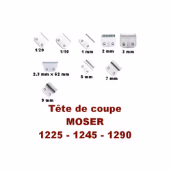 Têtes de coupe pour tondeuse Moser 1225T - 1245 - 1290. Pour le toilettage du pelage des chiens et des chats. Chromées, en ac ...
