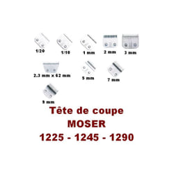Moser - Têtes de coupe pour tondeuse 1225T - 1245 - 1290 Désignation : Têtes de coupe Taille : 2.3 mm x 62 mm Usage : Têtes de coupe 332075