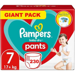 PAMPERS PANTS TAILLE 7 BABY-DRY COUCHES-CULOTTES 230 COUCHES (+17 KG)
