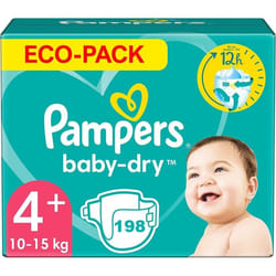 PAMPERS BABY-DRY TAILLE 4 PLUS 198 COUCHES (10-15 KG)