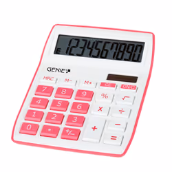Genie 840 P, Bureau, Calculatrice à écran, 10 chiffres, Affichage inclinable, Batterie/Solaire, Rose, Blanc