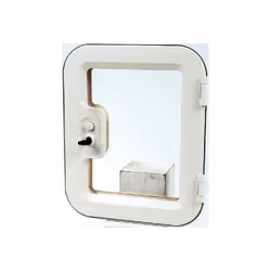 Portillon extérieur 375 x 305 mm pour caravane et camping-car Coloris blanc Le panneau de découpe sert à couvrir l'intérieur.