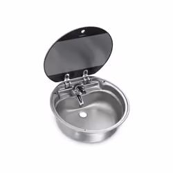Evier DOMETIC cuve ronde en INOX avec couvercle en verre Inox gaufre Livrée sans robinet Diamètre 420mm Diamètre d'encastreme ...