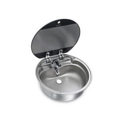 Evier DOMETIC cuve ronde en INOX avec couvercle en verre