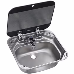 Evier encastrable en inox avec couvercle en verre trempé résistant à la chaleur. Dim. (lxhxp) : 42 x 14,5 x 37 cm. Dim. encas ...