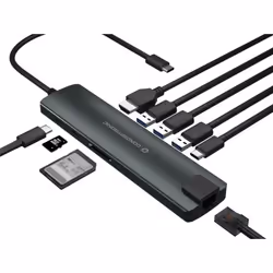Conceptronic DONN06G station d'accueil USB 3.2 Gen 1 (3.1 Gen 1) Type-C Noir, Argent